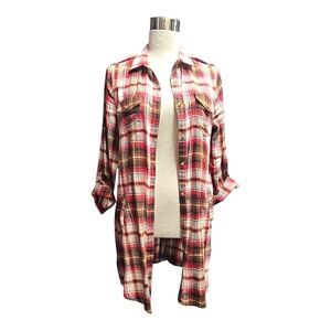 Love Tree Red and White Plaid Shirt Dress